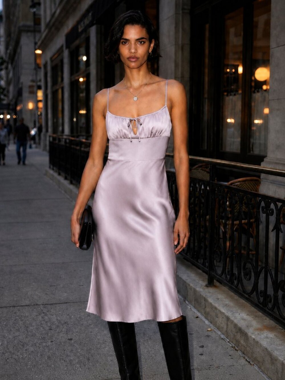 Aritzia Wilfred Satin Bellow Midi Dress Cloudy Lilac Lavender Purple Size 10